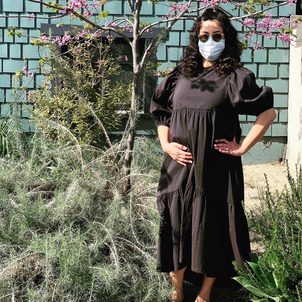 Black MIDI Dress Puff Sleeves